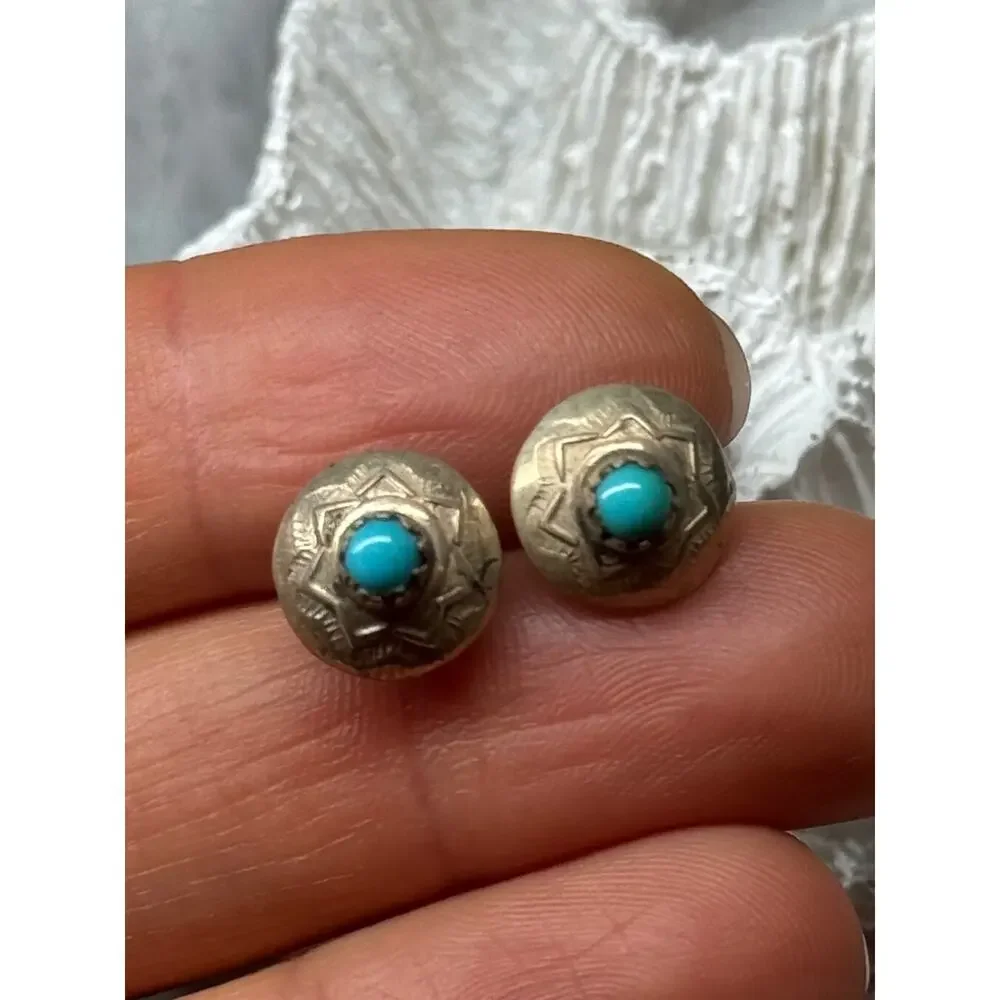 925 Sterling Silver Turquoise Earrings Length 0.4 Inch